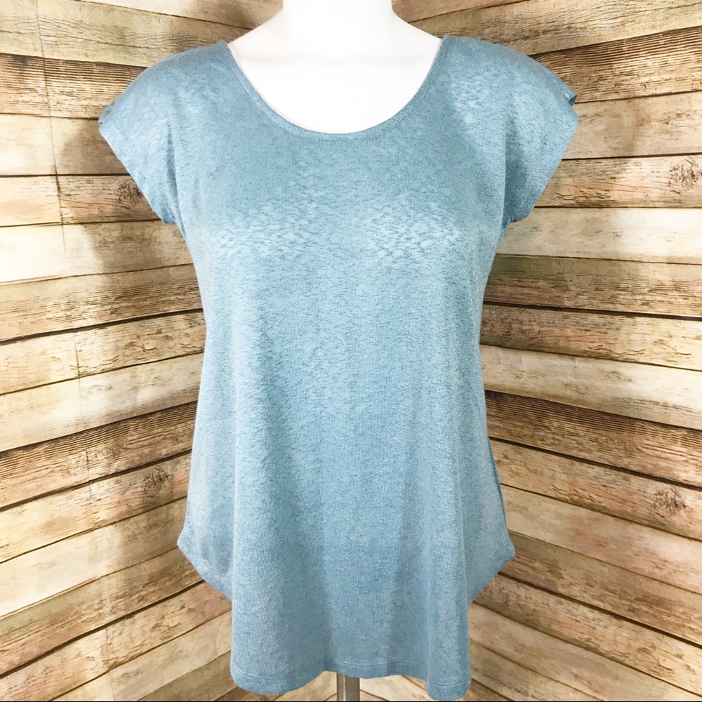 Bobeau blue shirt sleeve knit back tie top NWT